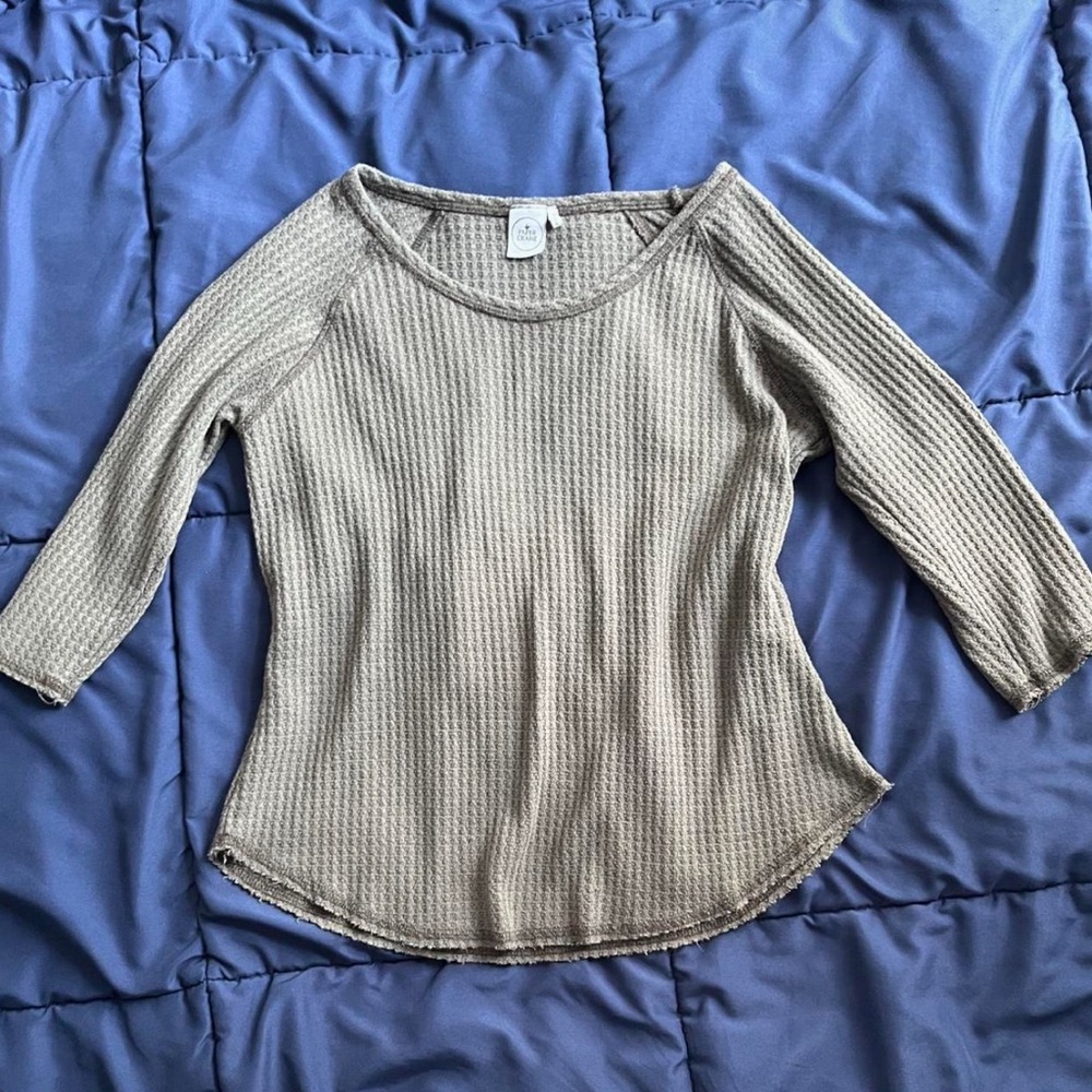 Beige Ribbed Knit Top